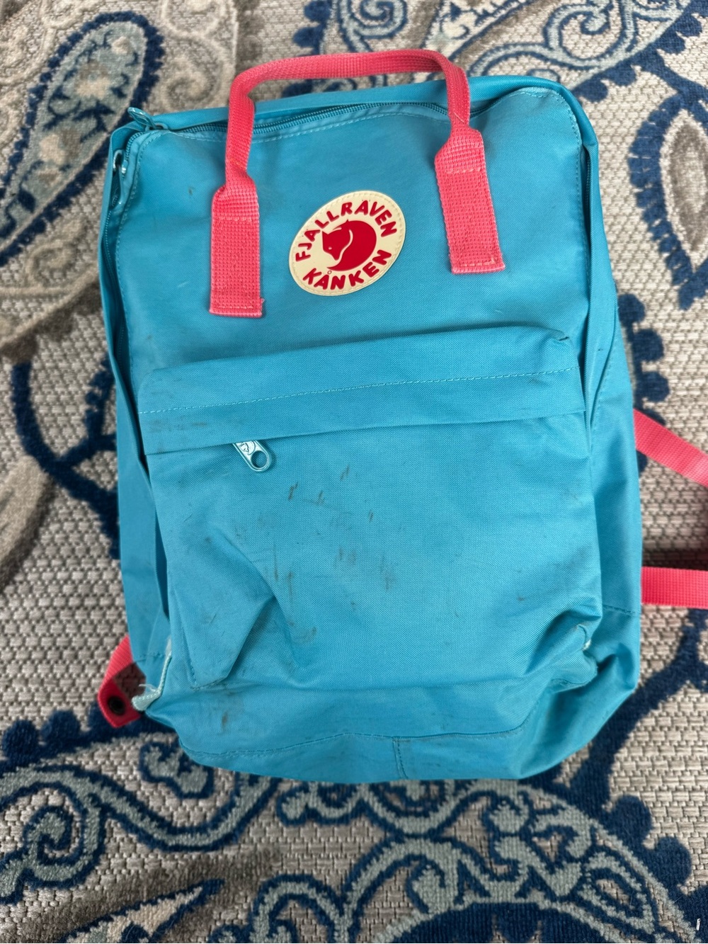 Fjallraven Kanken Backpack in Turquoise with Pink Handles